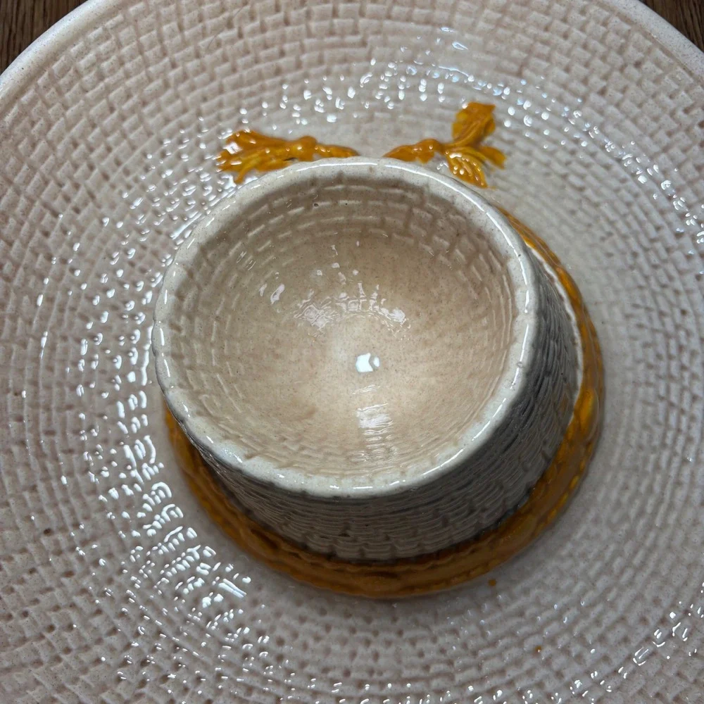 VTG Ceramic Sombrero Chip and Dip Serving Platter‎ Woven Texture USA Made 1986
